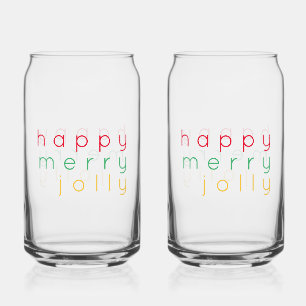 Vaso Con Forma De Lata FELIZ MERRY JOLLY 16 oz Vidrios para beber (2)