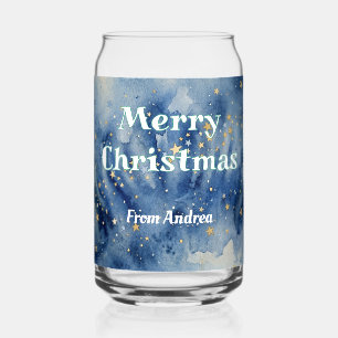 Vaso Con Forma De Lata feliz navidad azul blanco estrellas acuarela amari