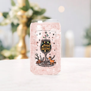 Vaso Con Forma De Lata Feliz Navidad en un vaso de vino