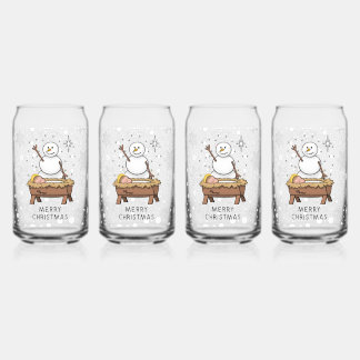 Vaso Con Forma De Lata Feliz Navidad Natividad Niño Jesús Snowman