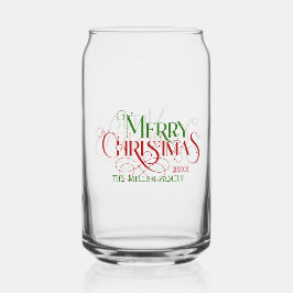 Vaso Con Forma De Lata Feliz Navidad rojo verde elegante tipografía retro