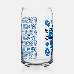 Vaso Con Forma De Lata Feliz Pascua Arco Azul Folk Art Bunny & Huevos Pri