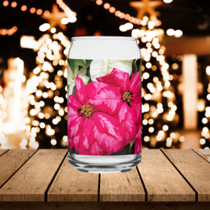 Vaso Con Forma De Lata Festividades de Poinsettias Variadas en rosa y bla