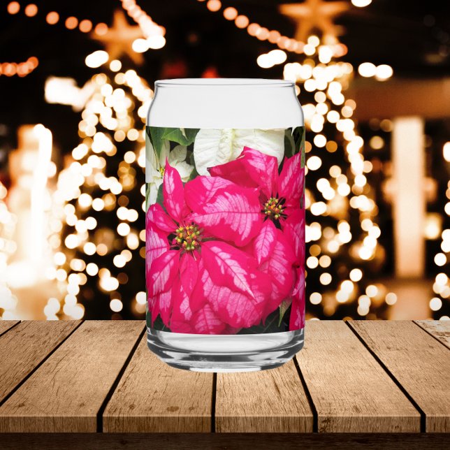 Vaso Con Forma De Lata Festividades de Poinsettias Variadas en rosa y bla (In Situ Holidays)