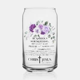 Vaso Con Forma De Lata Filipenses 4:6-7 Escrituras Flores Púrpura