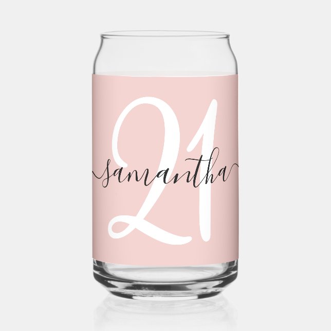 Vaso Con Forma De Lata Firma Girly Número personalizado 21 Rubor (Izquierda)