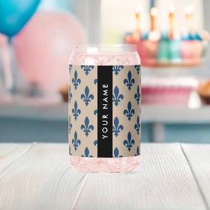 Vaso Con Forma De Lata Fleur de Lis, Azul Marino sobre Beige, Real, Tu No