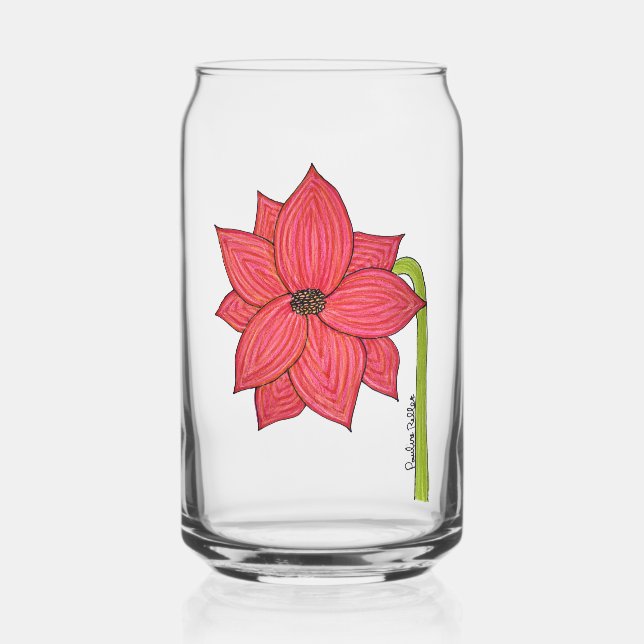 Vaso Con Forma De Lata Flor de Estrella Roja en Blanco (Anverso)