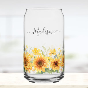 Vaso Con Forma De Lata Flor Monograma Amarillo Flor Sunflower Botánico