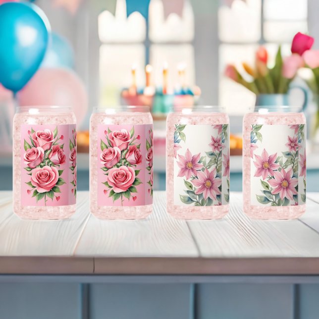 Vaso Con Forma De Lata Flora rosa bonito (Insitu (Baby Shower))