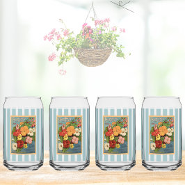Vaso Con Forma De Lata Floral Begonias Pink 1902 Seed Packet Red Teal