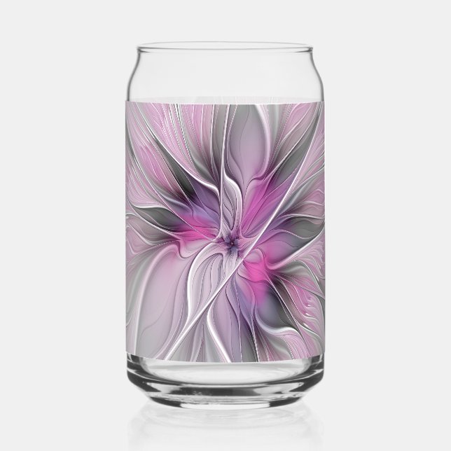 Vaso Con Forma De Lata Floral Fractal Modern Abstract Flower Pink Gray (Anverso)