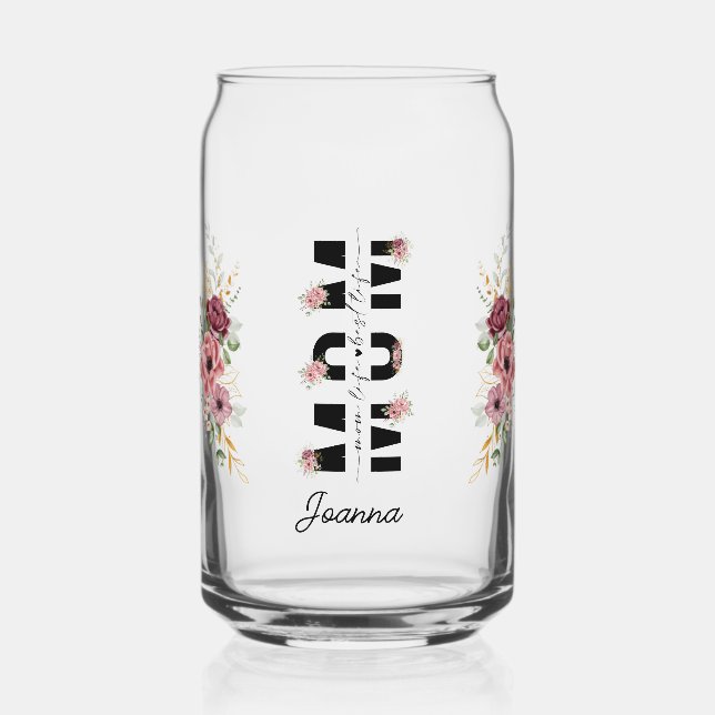 Vaso Con Forma De Lata Floral Mom- Lingby personalizado rosa y crema (Anverso)