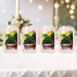 Vaso Con Forma De Lata Flores Amarillas en Cesta – Sticker Floral Vintage
