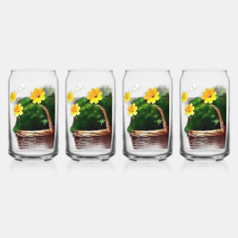 Vaso Con Forma De Lata Flores Amarillas en Cesta – Sticker Floral Vintage