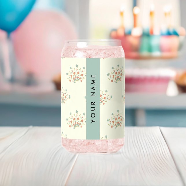 Vaso Con Forma De Lata Flores Azules y Rojas, Azul, Tu Nombre (Insitu (Baby Shower))