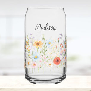 Vaso Con Forma De Lata Flores Botánicas Florales de Acuarela con Monogram