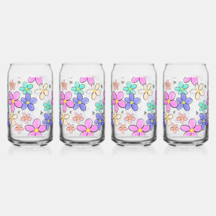 Vaso Con Forma De Lata flores brillantes arcoíris coloridas abejas floral