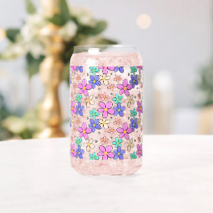 Vaso Con Forma De Lata flores brillantes arcoíris coloridas abejas floral