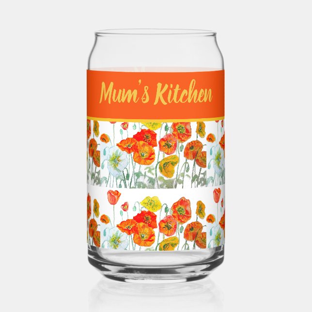Vaso Con Forma De Lata Flores de amapola rojas naranjas amarillas (Anverso)