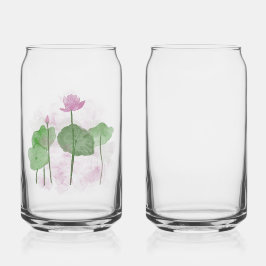 Vaso Con Forma De Lata Flores de Lotus pintadas a mano con acuarela