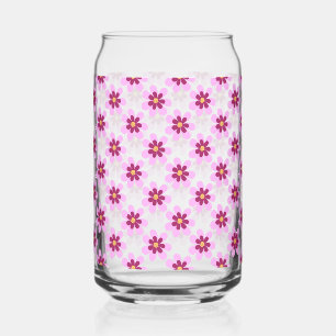 Vaso Con Forma De Lata Flores florales rosadas y amarillas