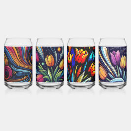 Vaso Con Forma De Lata Flores Luminosas Contemporáneas El Arte Puede Vidr