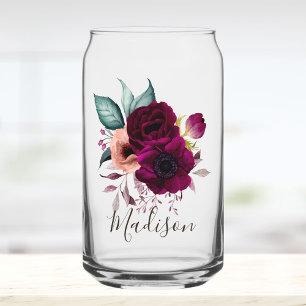 Vaso Con Forma De Lata Flores Moradas Vintage Boho Aquarela Monogramadas