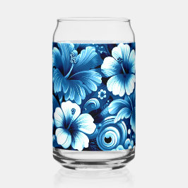 Vaso Con Forma De Lata Flores tropicales hawaianas Patrón azul Hibiscus