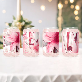 Vaso Con Forma De Lata Flores y capullos rosados de primavera sonrojados
