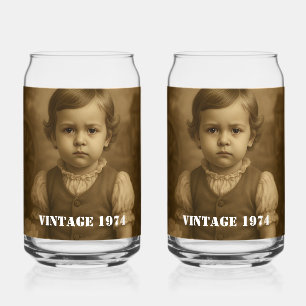 Vaso Con Forma De Lata Foto infantil personalizada, nombre y año Vintage 