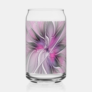 Vaso Con Forma De Lata Fractal floral moderno abstracto flor rosa gris
