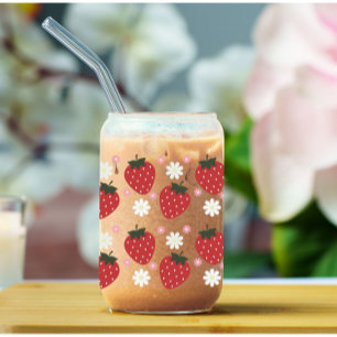 Vaso Con Forma De Lata Fresa y Margarita Floral