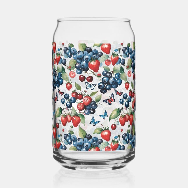 Vaso Con Forma De Lata Fresas con arándanos y mariposas (Anverso)
