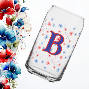 Vaso Con Forma De Lata Fuegos Artificiales con Monograma Rojo Blanco y Az
