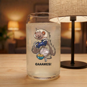 Vaso Con Forma De Lata ¡GAAAMES! Perezoso Gamer Comiendo Nachos en Calzon
