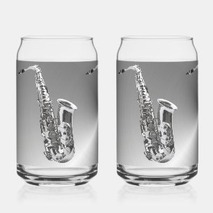 Vaso Con Forma De Lata Gafas de lata impresas de saxofón plateado de 16oz