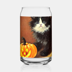 Vaso Con Forma De Lata Gatito de Halloween blanco y negro vintage