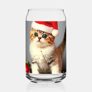 Vaso Con Forma De Lata Gatito vintage de Navidad en Santa Hat
