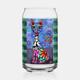 Vaso Con Forma De Lata Gato abstracto caprichoso y funky de ojos grandes