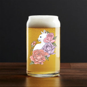 Vaso Con Forma De Lata Gato Blanco Floral Pastel Botánico Romántico Negro