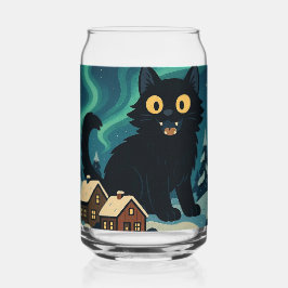 Vaso Con Forma De Lata Gato de Yule islandés de Navidad con Luces del Nor