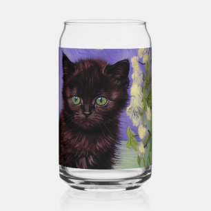Vaso Con Forma De Lata Gato estilo Van Gogh con flores blancas