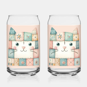 Vaso Con Forma De Lata Gato Falso de Parche Rosa Cara de Gatito de Cabaña