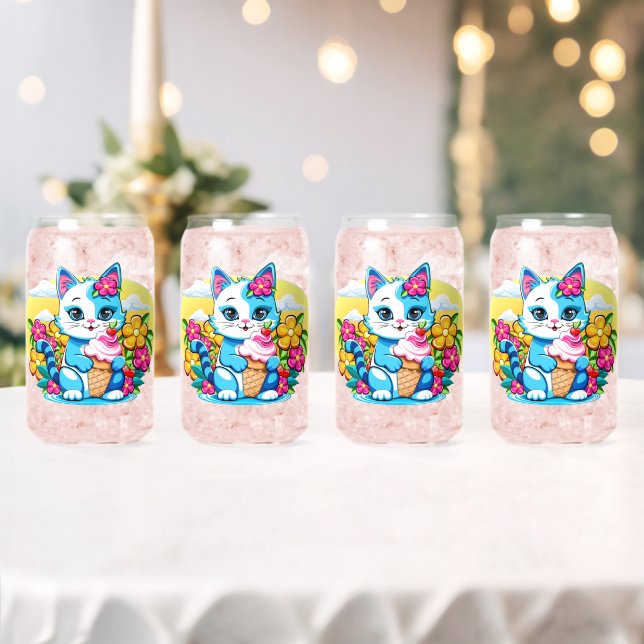 Vaso Con Forma De Lata Gato Kitty con helado Summer Kawaii Personaje (Insitu (Boda))