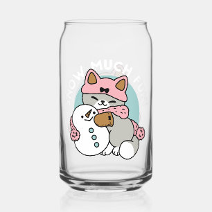 Vaso Con Forma De Lata Gato lindo en arte de nieve con muñeco de nieve