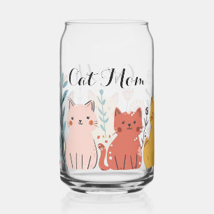 Vaso Con Forma De Lata Gato Mamá Pinta Vidrio, Gato Vidrio Puede