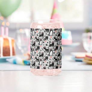 Vaso Con Forma De Lata Gato negro lindo patrón sin fisuras en un gris cla