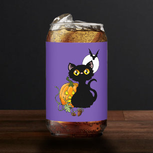 Vaso Con Forma De Lata Gato negro lindo púrpura espeluznante de Halloween