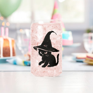 Vaso Con Forma De Lata Gato negro minimalista con diseño de sombrero de b